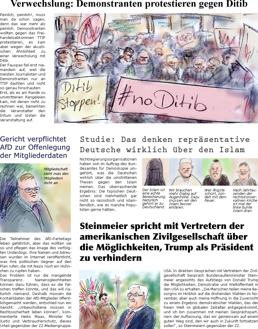 ZellerZeitung.de Seite 261 - Steinmeier spricht mit amerikanischer Zivilgesellschaft ber Verhinderung von Trump / Gericht: AfD muss Mitgliederdaten verffentlichen / Umfrage: Das denken die Deutschen wirklich ber den Islam / Verwechslung: Demonstration gegen Ditib